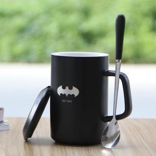 大容量杯与盖子勺子咖啡杯陶瓷杯蝙蝠侠简单夫妇水杯自定义标志