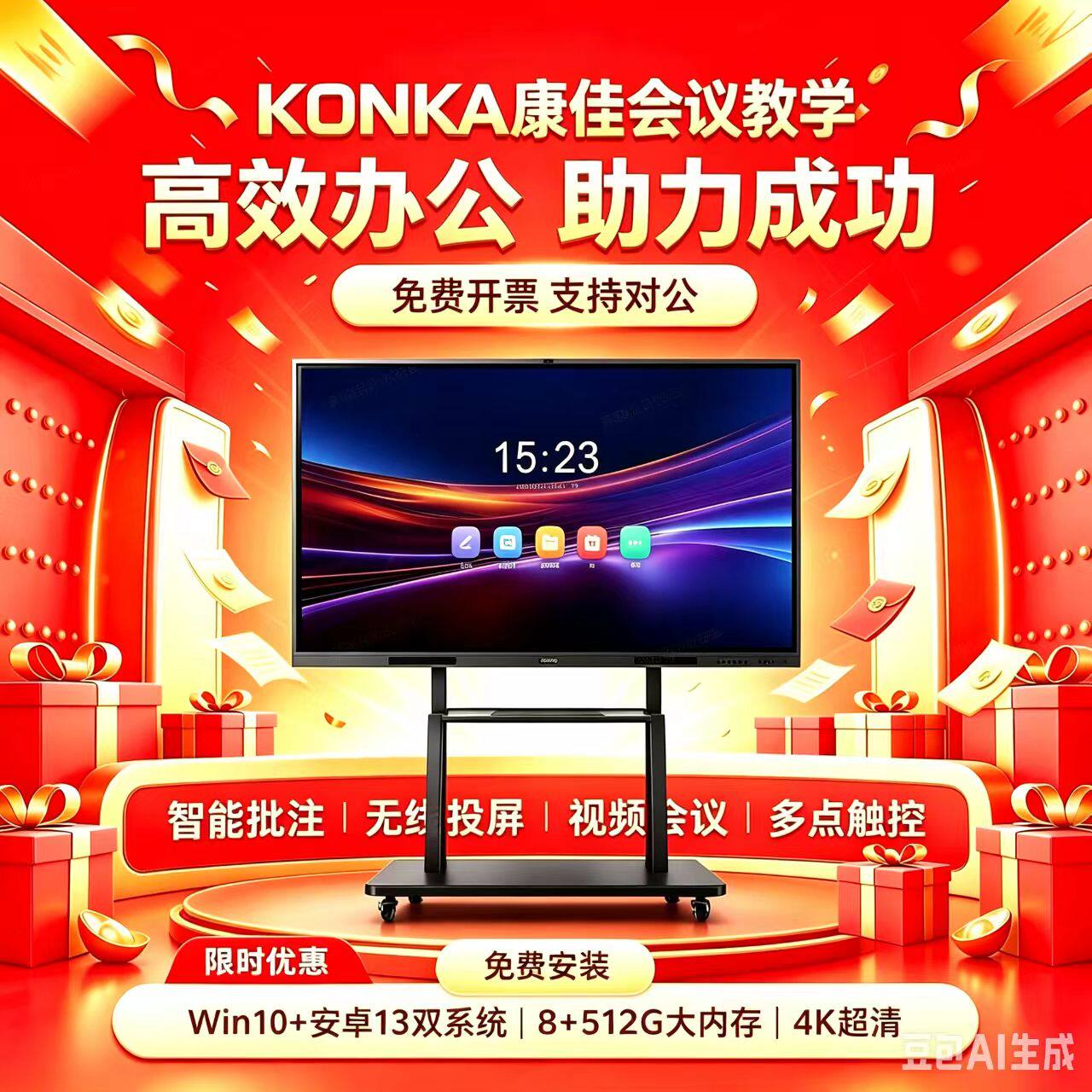 康佳多媒体会议平板一体机移动智慧屏教学交互式电子白板触摸智能