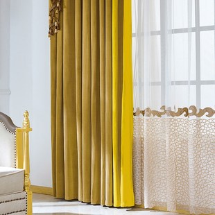 奢华绒布拼接卧室客厅遮光隔音窗帘布成品包邮跨境现货专24h发货