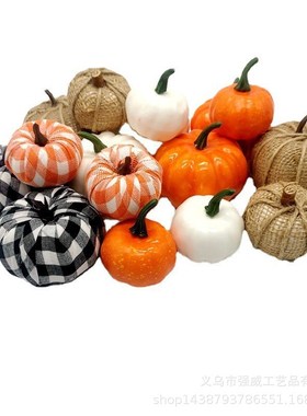 仿真南瓜万圣节装饰摆件假格子布橙色黑白套装餐桌厨房摆件