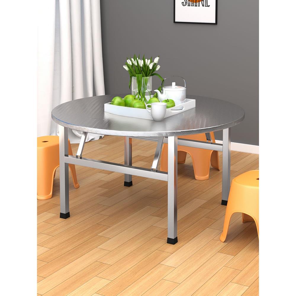 不锈钢特厚圆形折叠桌便携式烧烤夜市简易餐桌户外收纳免安装家用