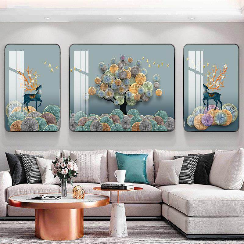 客厅装饰画高档大气沙发背景墙挂画三联墙画壁画欧式简约晶瓷画,家居饰品,现代装饰画,淘宝优惠券,粉丝福利购,淘宝优惠卷