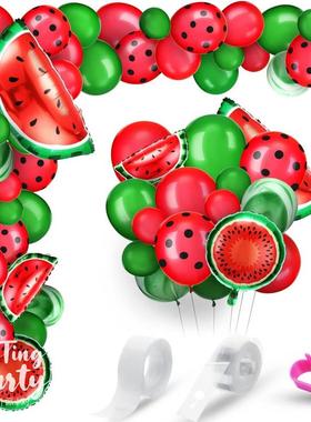 新款116pcs西瓜主题红黑波圆点花环乳胶铝膜气球炼派对装饰用品