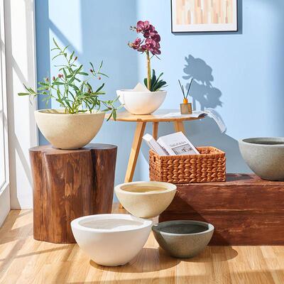 宝诗格简约白色客厅落地镁泥情绪稳定花盆家用水泥盆栽阳台花箱