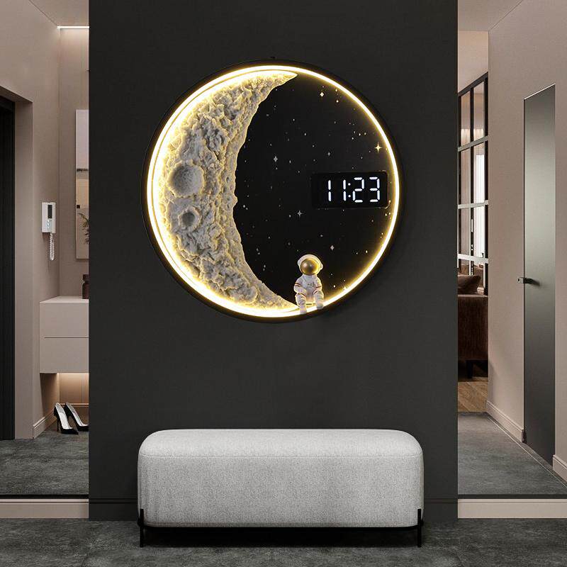 月球壁灯客厅背景墙3D立体树脂现代简约气氛灯数显时钟星空太空人