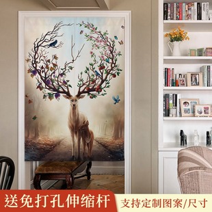 麋鹿系列布艺门帘现代柜子遮挡帘时尚 欧式 家用卧室免打孔帘子防尘