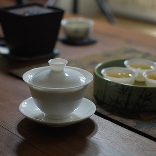 潮州單叢手工薄胎三才蓋碗白玉工夫茶碗陶瓷茶具蓋甌 喜悅茶鋪