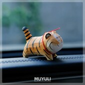 木头木雕迷你生肖虎汽车中控台小老虎车载摆件可爱高级车内装 饰品