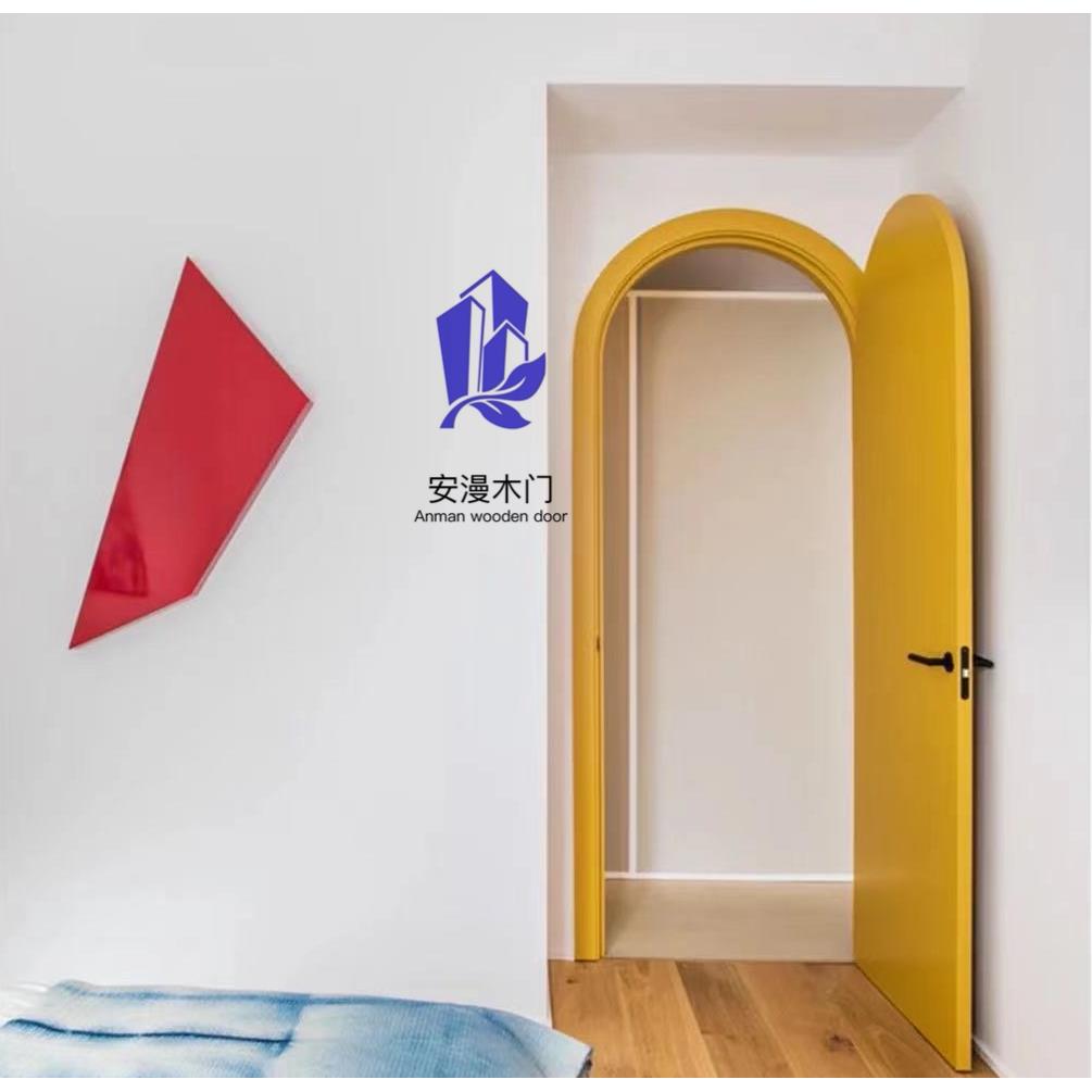 安漫木门实木定制客厅简约现代平开拱形门地中海风格实木复合门烤