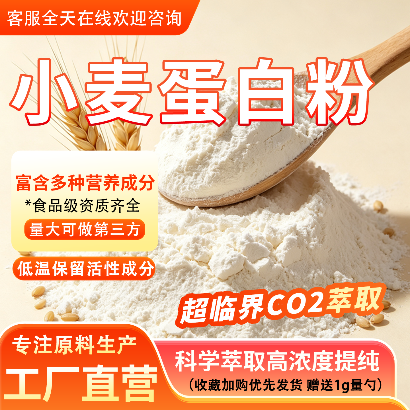 小麦蛋白粉90% 小麦提取物食品级水溶原料水解小麦蛋白粉营养补剂