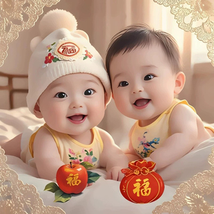 2025年画婴儿海报人丁兴旺画大头娃娃照片结婚福宝宝画像双胞儿子