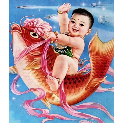 年画娃娃送子图榴开百子多子多福娃贴纸好宝宝孕喜娃海报大胖小子