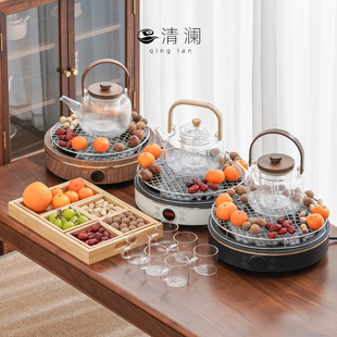 插电玻璃煮茶壶全套烤泡茶炉插电黑晶炉 冬天围炉煮茶室内家用套装