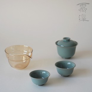 霁泽窑 两才盖碗品茗杯天青色原矿釉 知行 旅行盖碗茶器组合