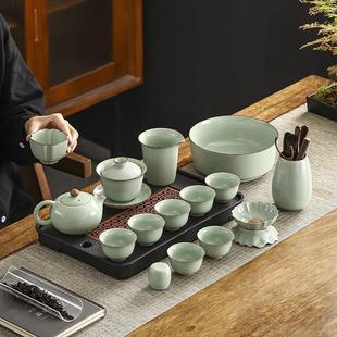 整套开片陶瓷家用办公室会客泡茶壶盖碗礼盒装 汝窑功夫茶具套装