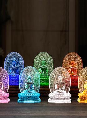 背板琉璃药师七佛如来佛像摆件家用佛堂寺庙居家摆放供奉药师佛