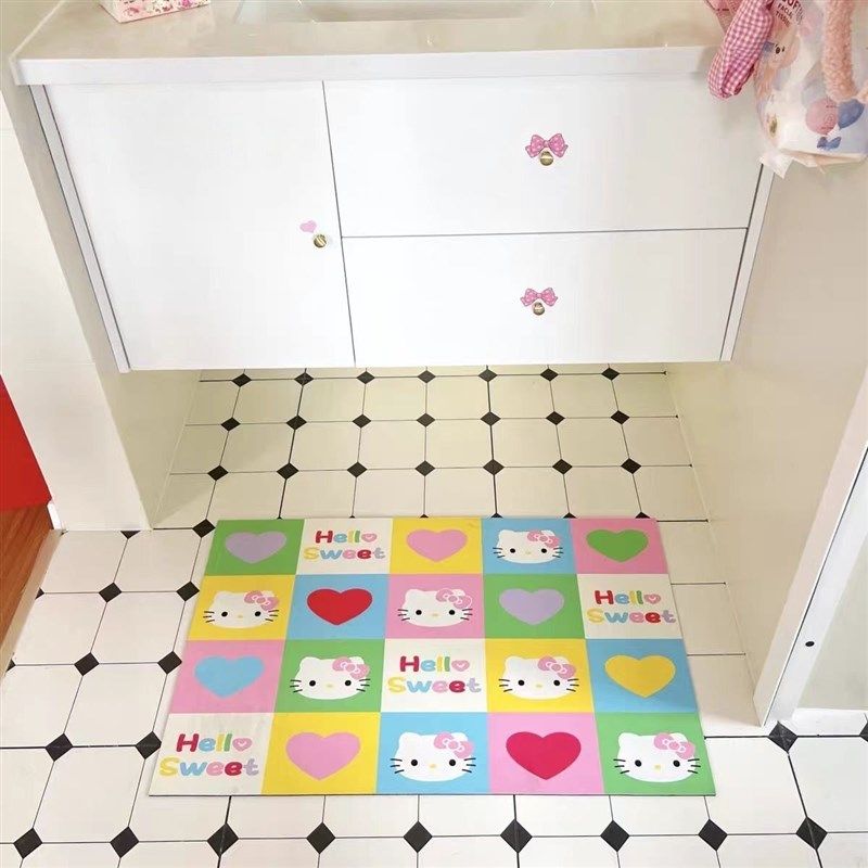 凯蒂猫爱心格子地垫吸水速干浴室脚踩防滑浴室房间小清新家居新款,居家布艺,家用脚垫,淘宝优惠券,粉丝福利购,淘宝优惠卷