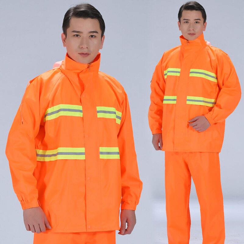 橙色环卫保洁工人分体雨衣雨裤套装劳保物业道路施工程反光防雨服