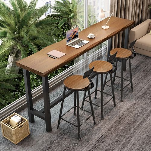 阳台家用吧台桌简约实木靠窗长条高低脚长桌子高脚桌椅靠墙窄桌