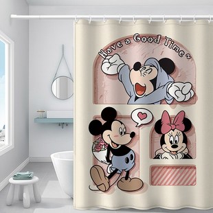 米奇米妮防水浴帘卫生间隔断新款防霉洗澡挡水挂钩窗帘