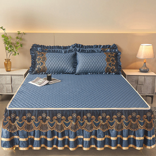 纯色欧式 三件套夏天床罩可机洗折叠空调席 高档冰丝乳胶凉席床裙款