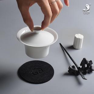 甜白釉盖碗 大鱼美器 马蹄形干泡碗景德镇薄胎陶瓷泡碗全手工盖碗