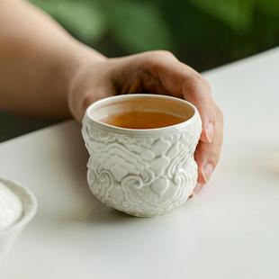草木灰雕花三足葫芦主人杯家用创意陶瓷茶杯大容量品茗杯子