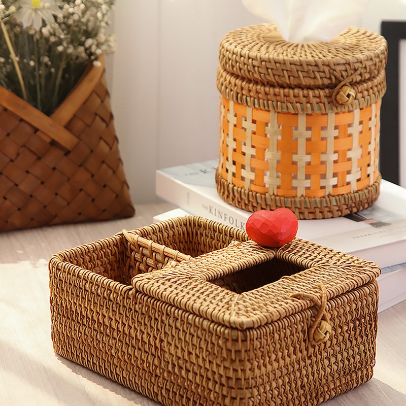 越南藤编纸巾盒h家用办公桌客厅卫生间餐巾抽纸车载纸巾盒车用摆