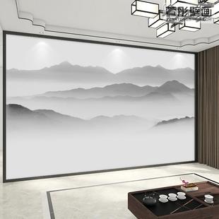 水墨山水墙纸办公室客厅电视沙发背景墙布大气壁纸淡雅壁画 新中式