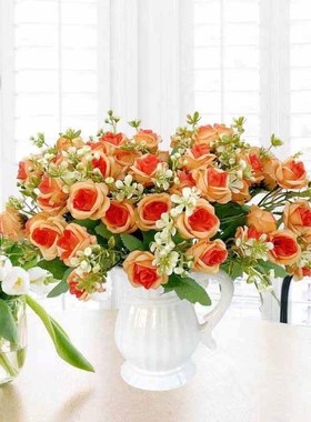 仿真花花束玫瑰 欧式小把花假花 家居婚庆摆件装饰餐桌花瓶摆放