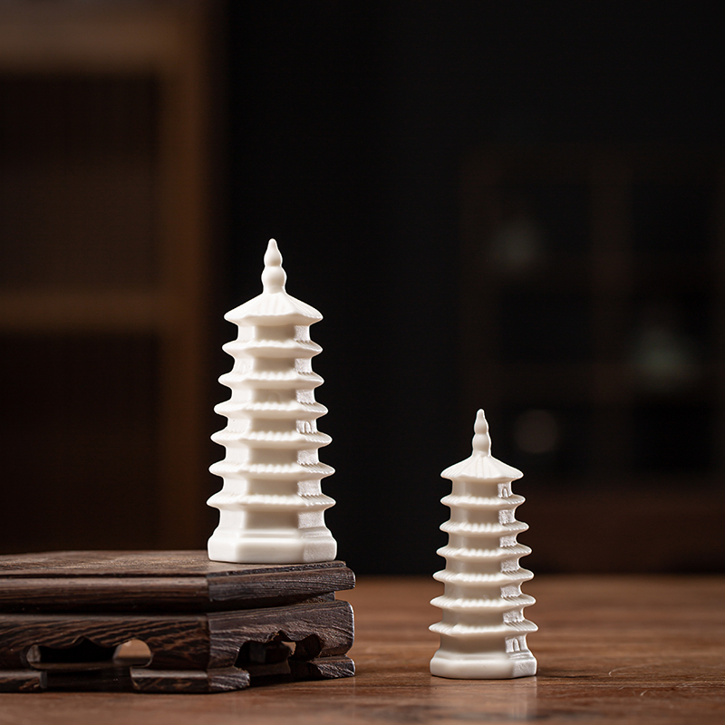 陶瓷手工文昌塔家居办公室书桌假山盆景鱼缸造景宝塔装.饰品小摆