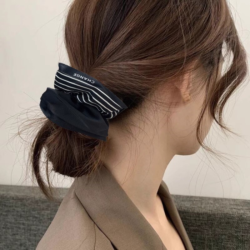 黑色条纹发圈大肠圈气质百t搭马尾皮筋女扎头发绳法式发圈2025新