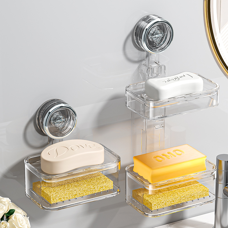吸盘肥皂盒壁挂式香皂盒置t物架免打孔洗漱台浴室卫生间双层肥皂