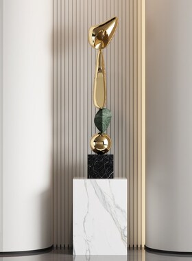 电镀抽象细长雕塑摆件现代轻奢石来运转艺术客厅T玄关酒店落地装