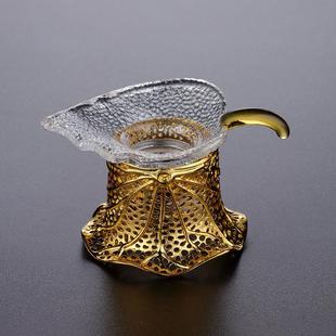 菩提金叶高档茶水分离器玻璃茶漏茶滤家用功夫茶具配件茶叶过滤器