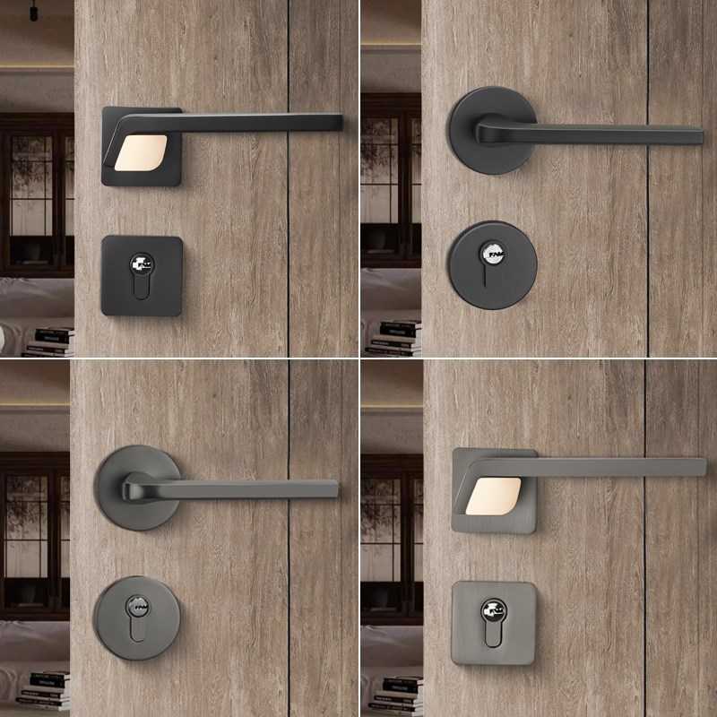 室内门锁卧室房门黑色分体锁具现代房间简约磁R吸静音木门门把手