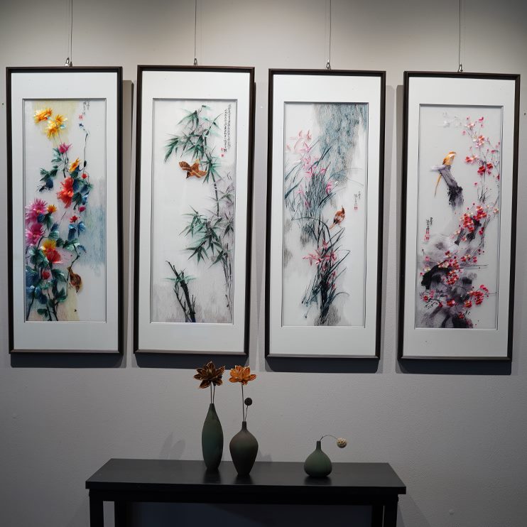 中式装饰画成品挂画客厅刺绣卧室苏绣画梅兰竹菊四条屏手工中国风图片