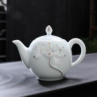陶瓷单壶手绘描金功夫小茶壶青瓷茶具配件家用个人泡茶器定制 中式