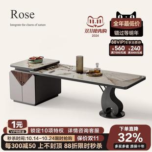 诚骏岩板岛台餐桌一体家用可伸缩带电磁炉设计师轻奢高级感中导台