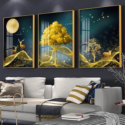 现代简约客厅装饰画三联画沙发背景墙大气晶瓷画餐厅高档壁画挂画
