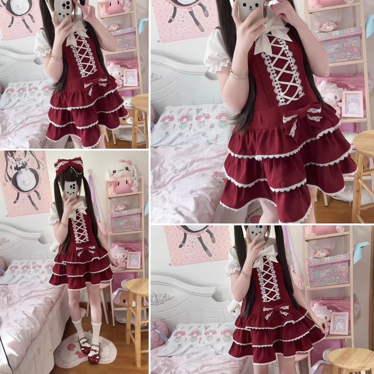 熊之原创lolita古早昭和蛋糕三层裙摆背带裙套装公主风清新甜美