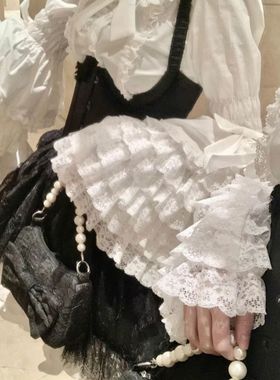 黑色蕾丝doll感lolita姬袖衬衫内搭百搭白色