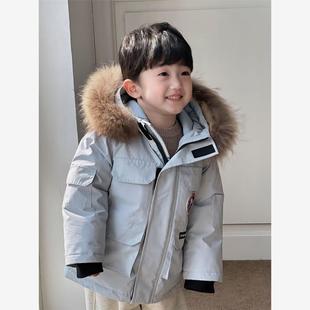 男童派克羽绒服2024冬季新款毛领大衣保暖洋气男孩白鸭绒加厚外套