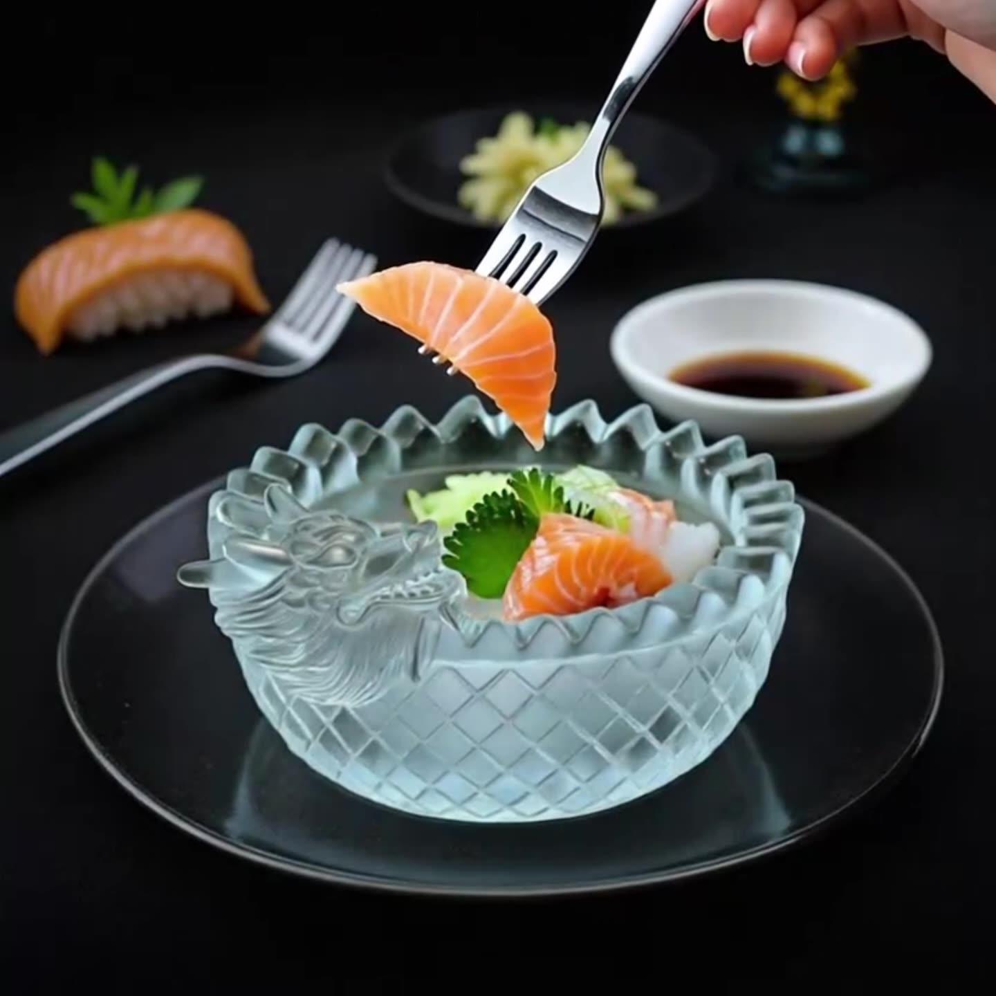 龙形荷花冰碗矽胶模具DIY免烤箱鲑鱼鲍鱼刺身冷面 面甜水冰碗磨具