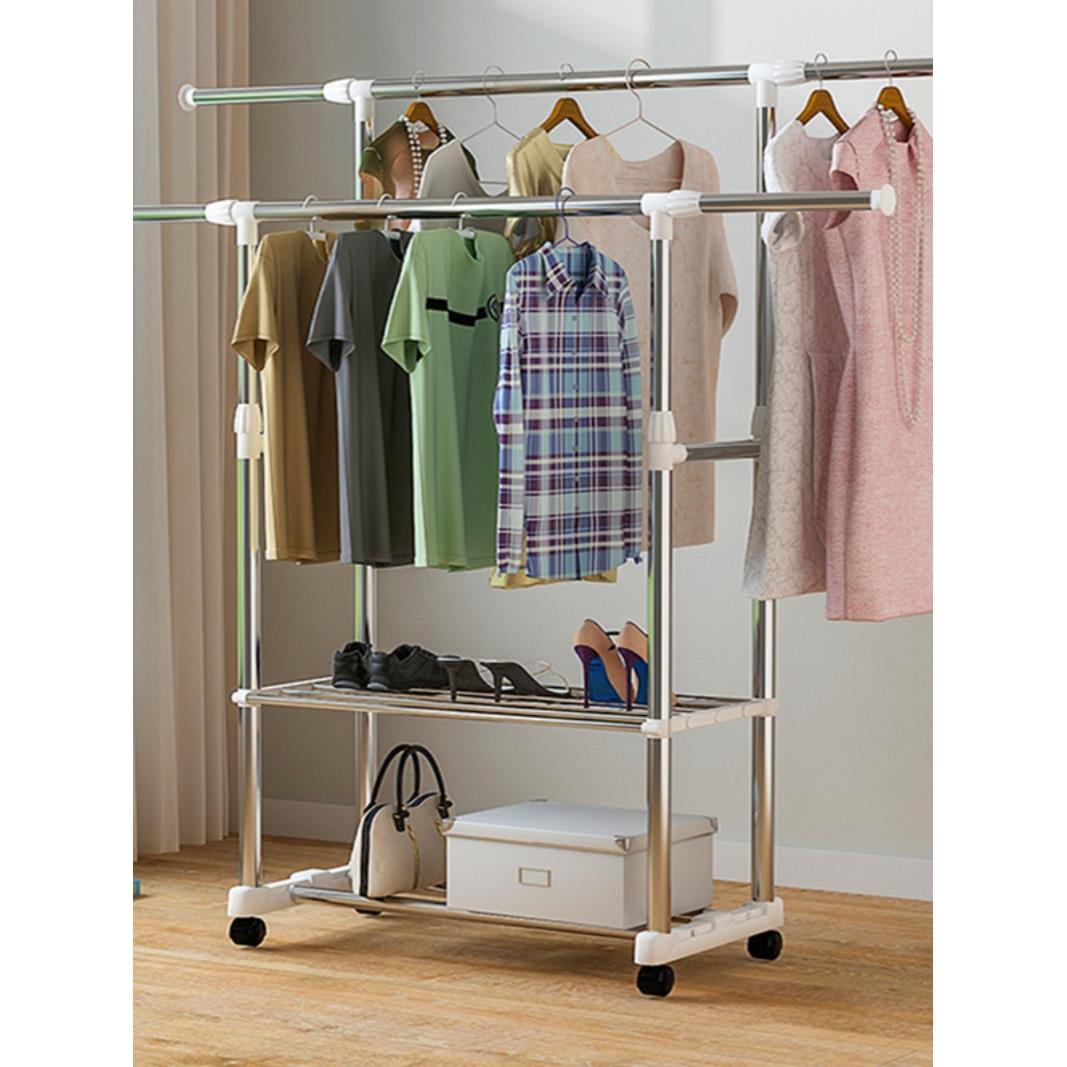 晾衣架落地折叠室内双杆式简易晾衣杆家用卧室晒衣架阳台挂衣架子