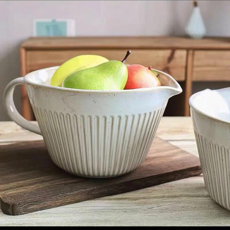 搅拌碗陶瓷打蛋专用碗量杯带手把碗家用烘焙盆尖嘴引流碗微瑕大碗