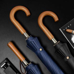 双层高尔夫16骨木柄长柄雨伞男士商务双人加大号直杆定制印广告伞