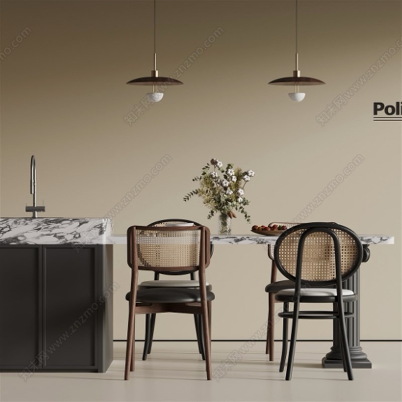 岛台加餐桌一体家用可伸缩岩板意式轻奢厨房餐厅多功能中导台定制