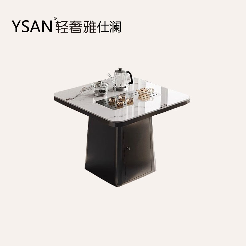 轻奢意式岩板方形茶桌功夫茶桌椅组合G小户型小茶台家用阳台奢石