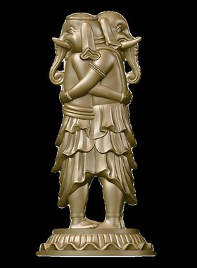 大圣欢喜自在天佛像摆件纯黄铜拥抱象头财神精致随身佛书房装饰品